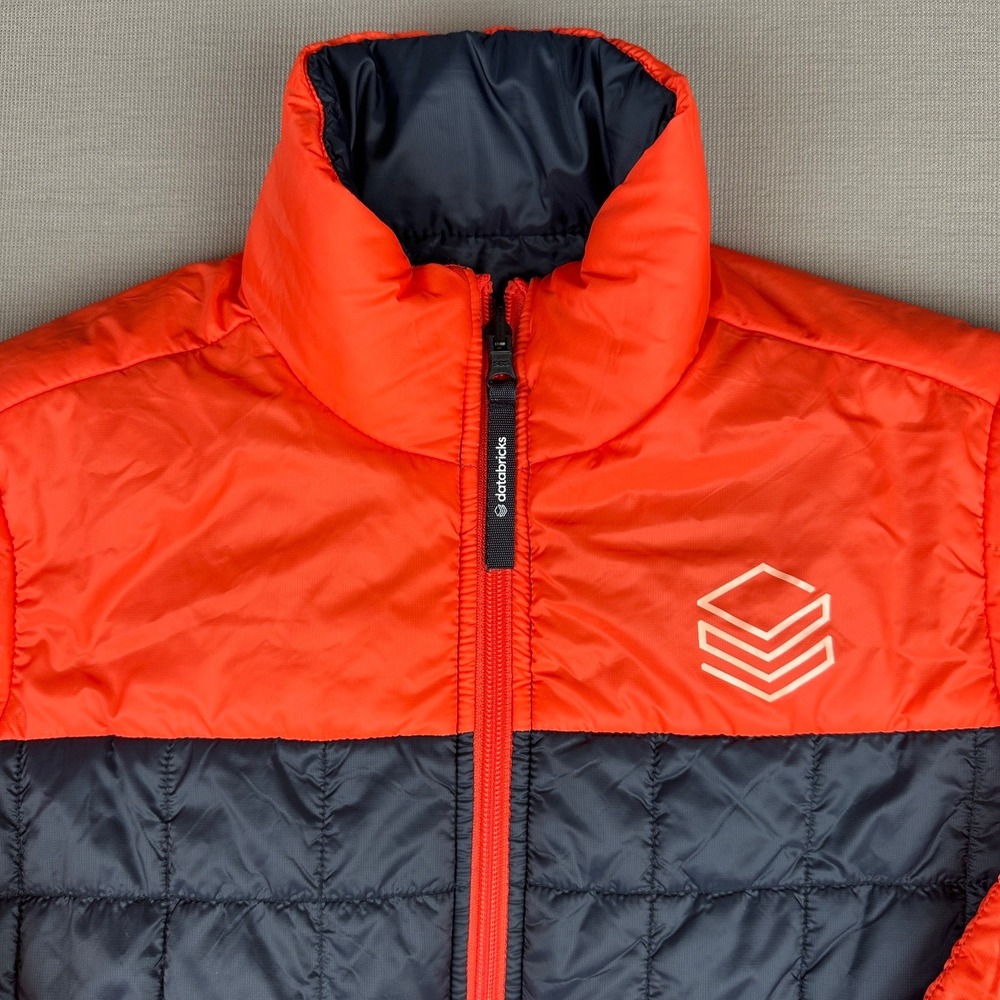 Databricks Reversible Puffer Jacket Mens Navy Blue Orange Insulated Full Zip L - Picture 8 of 12